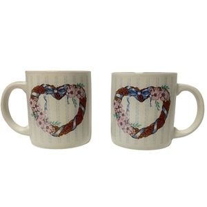 KIC Vintage Heart Floral Wreath Coffee Tea Mug Set Collectors Mug